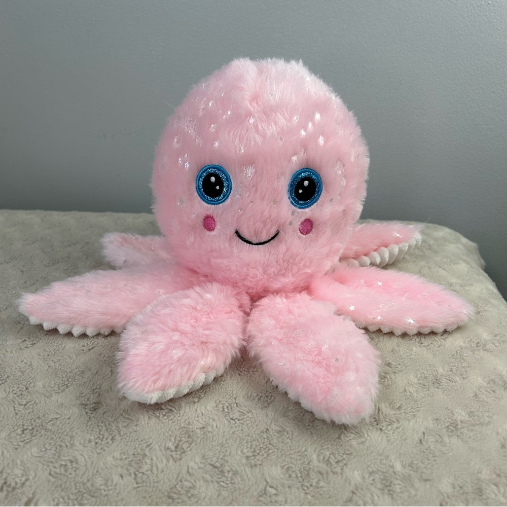 Midwood Brands Pink Octopus Jellyfish Plush Blue Eyes White Ribbed Lovey